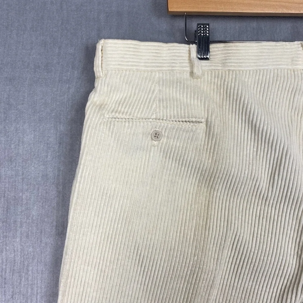 Vtg Lands End‎ Corduroy Trousers Mens 44x26 Cream USA Made Heritage